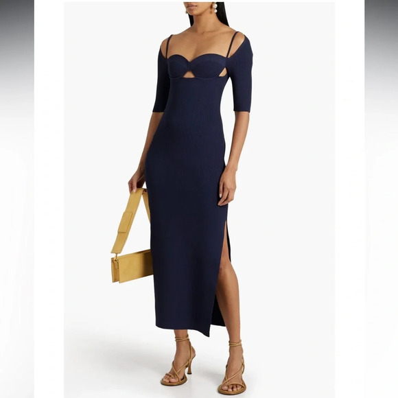 $1595 Nwt Altuzarra Women's Blue Mareen Knit Fitted Dress 3/4 Sleeve Size M - Picture 1 of 16